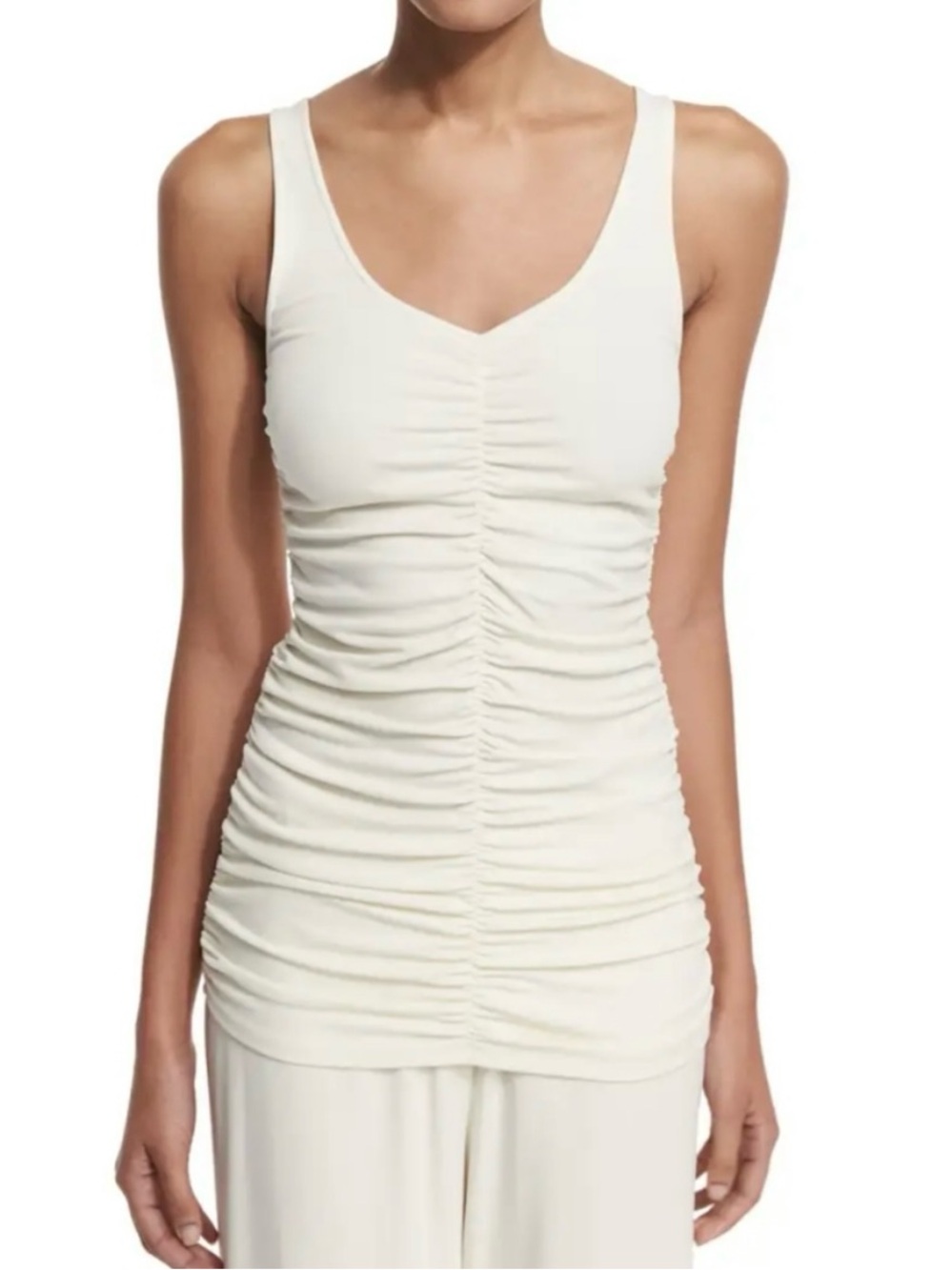 The Row Damia cream ruched gathered cream tank top